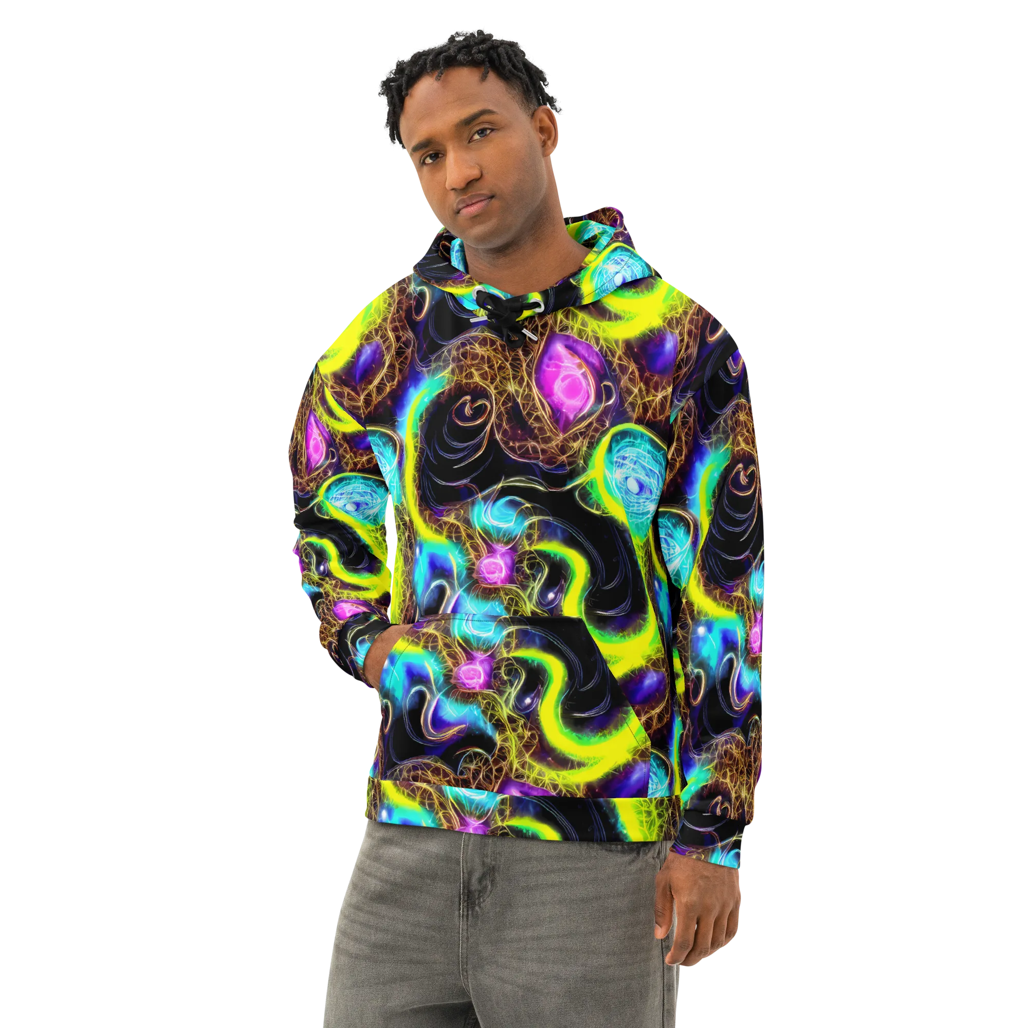 Blacklight Botanica on Cotton Hoodie — Left Front
