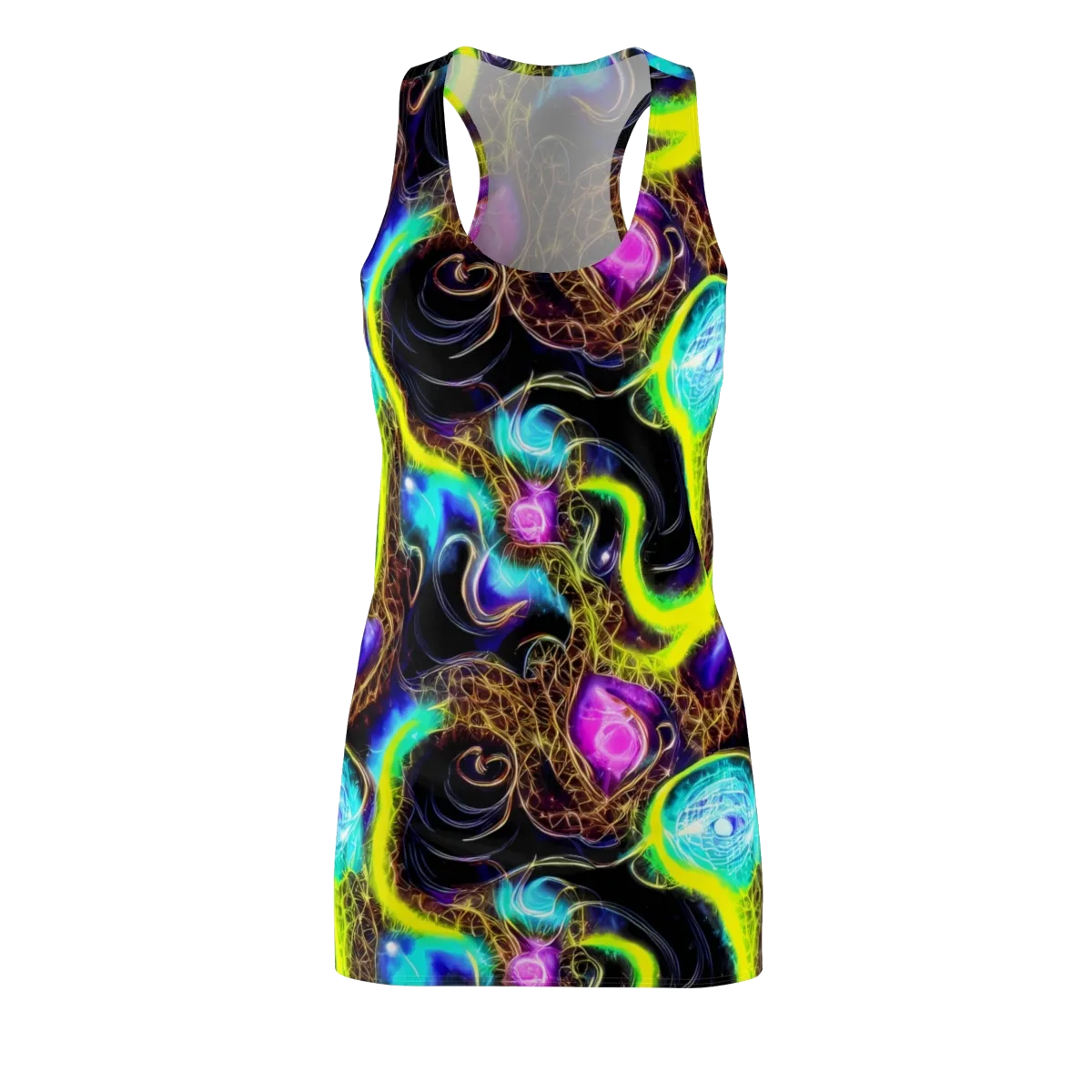 Blacklight Botanica on Racerback Dress — Front