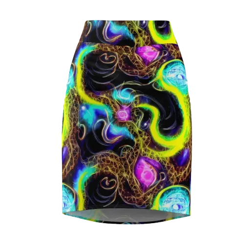 Blacklight Botanica on a Pencil Skirt