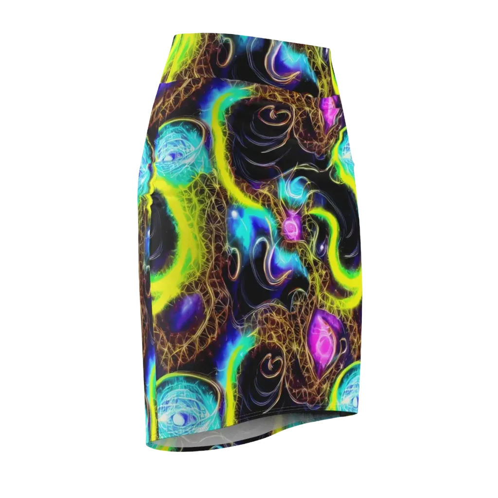 Blacklight Botanica on Pencil Skirt — Front Side