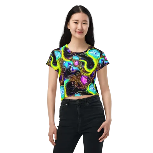 Blacklight Botanica on a Crop Tee