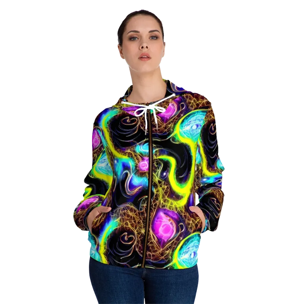 Blacklight Botanica on Women's Full-Zip Hoodie — Front On Person