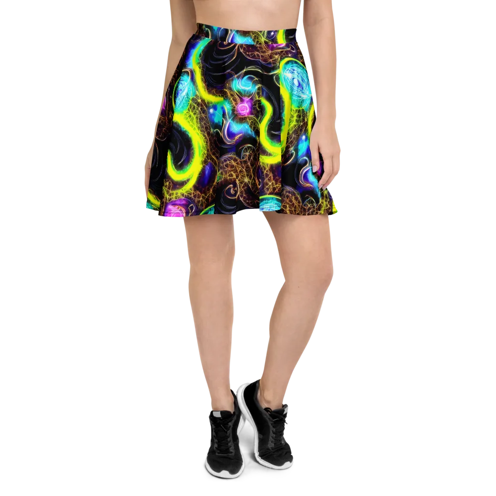 Blacklight Botanica on Skater Skirt — Front