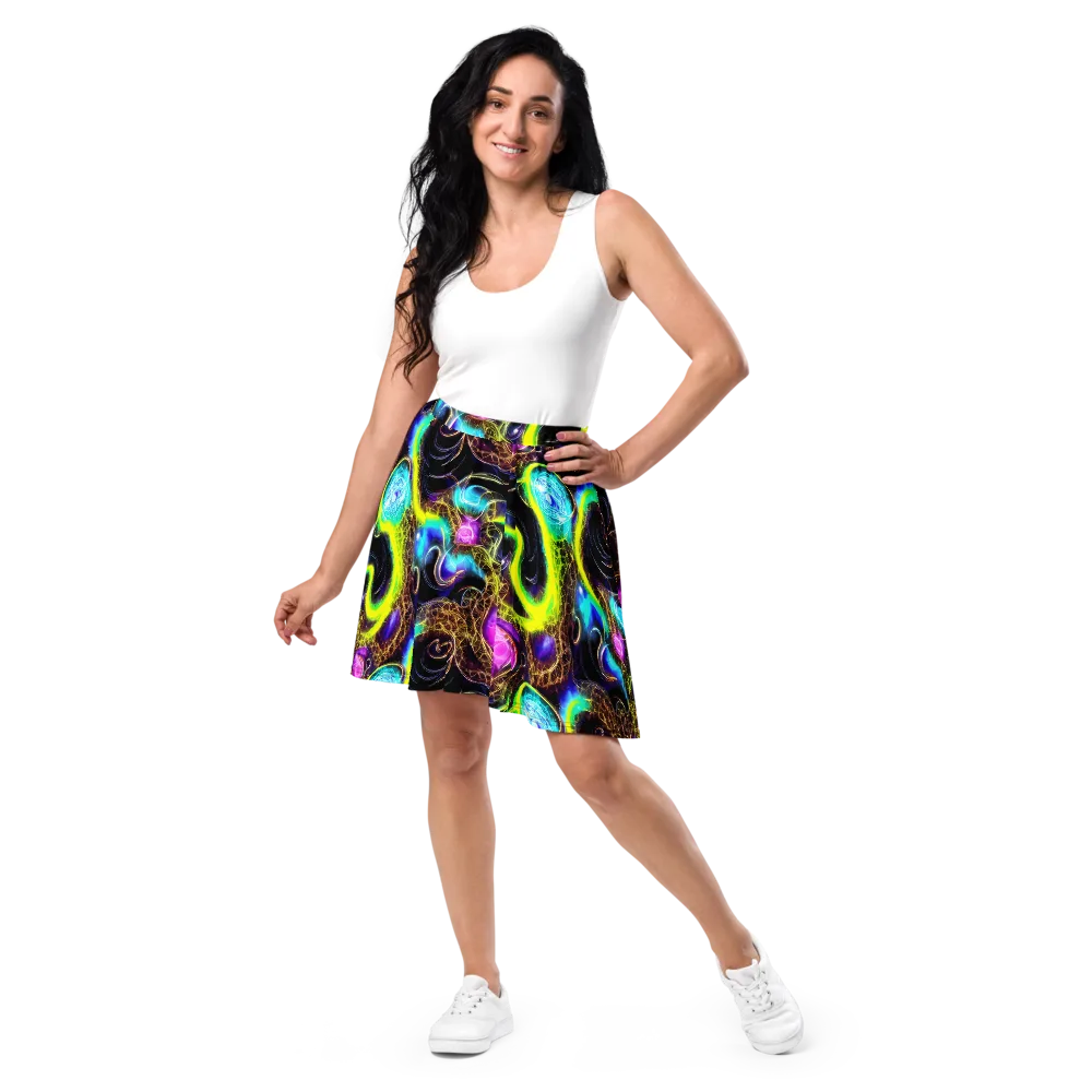 Blacklight Botanica on Skater Skirt — Front