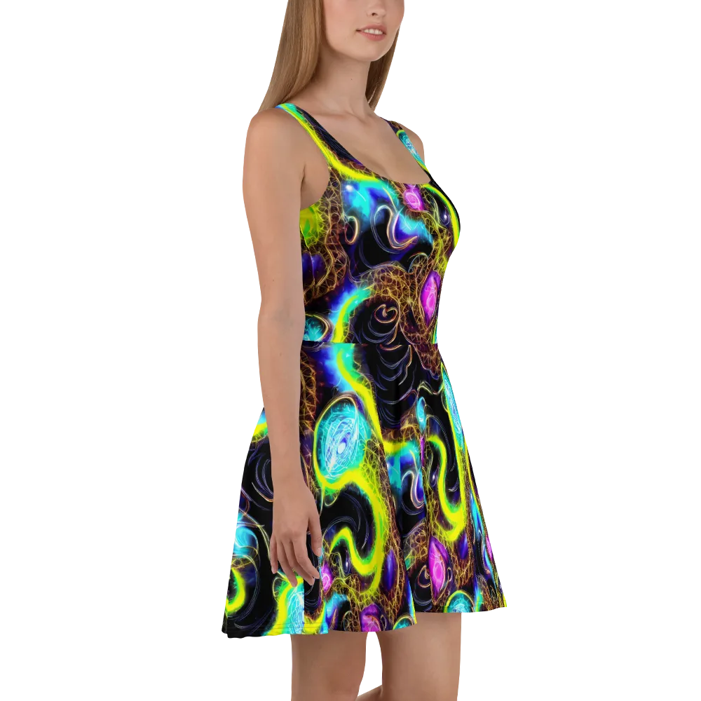 Blacklight Botanica on Skater Dress — Right
