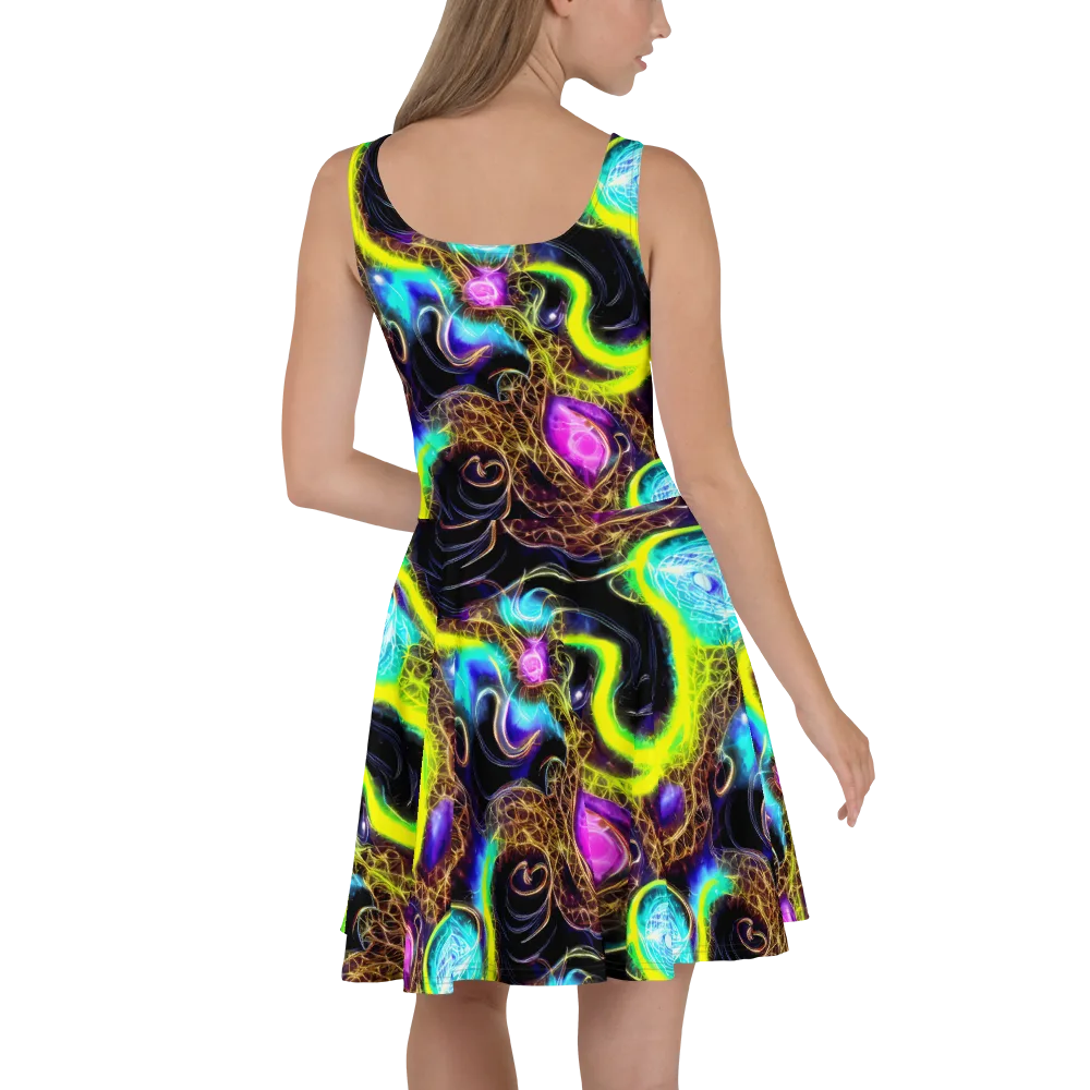 Blacklight Botanica on Skater Dress — Back