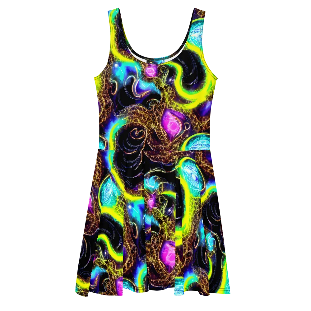 Blacklight Botanica on Skater Dress — Front