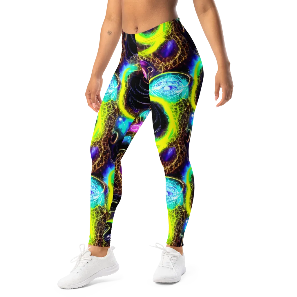 Blacklight Botanica on Leggings — Left Front