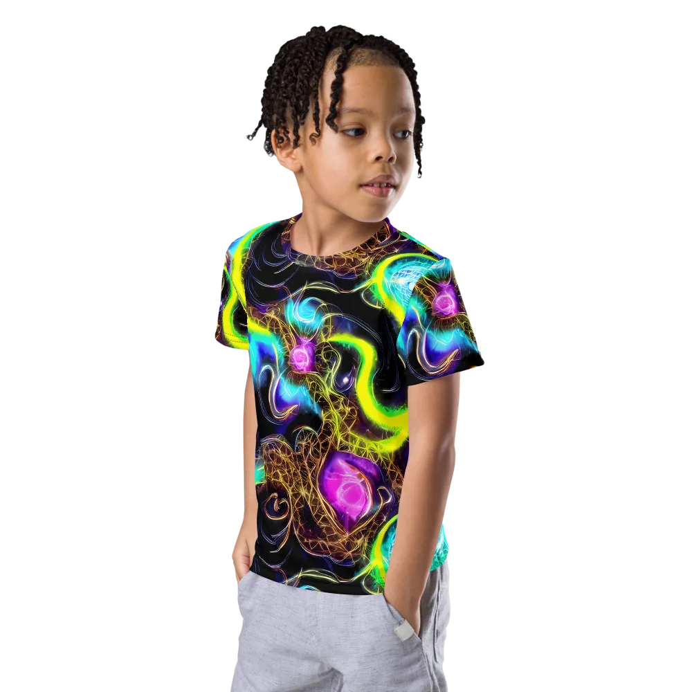 Blacklight Botanica on Kids Crew Neck T-Shirt — Left Front