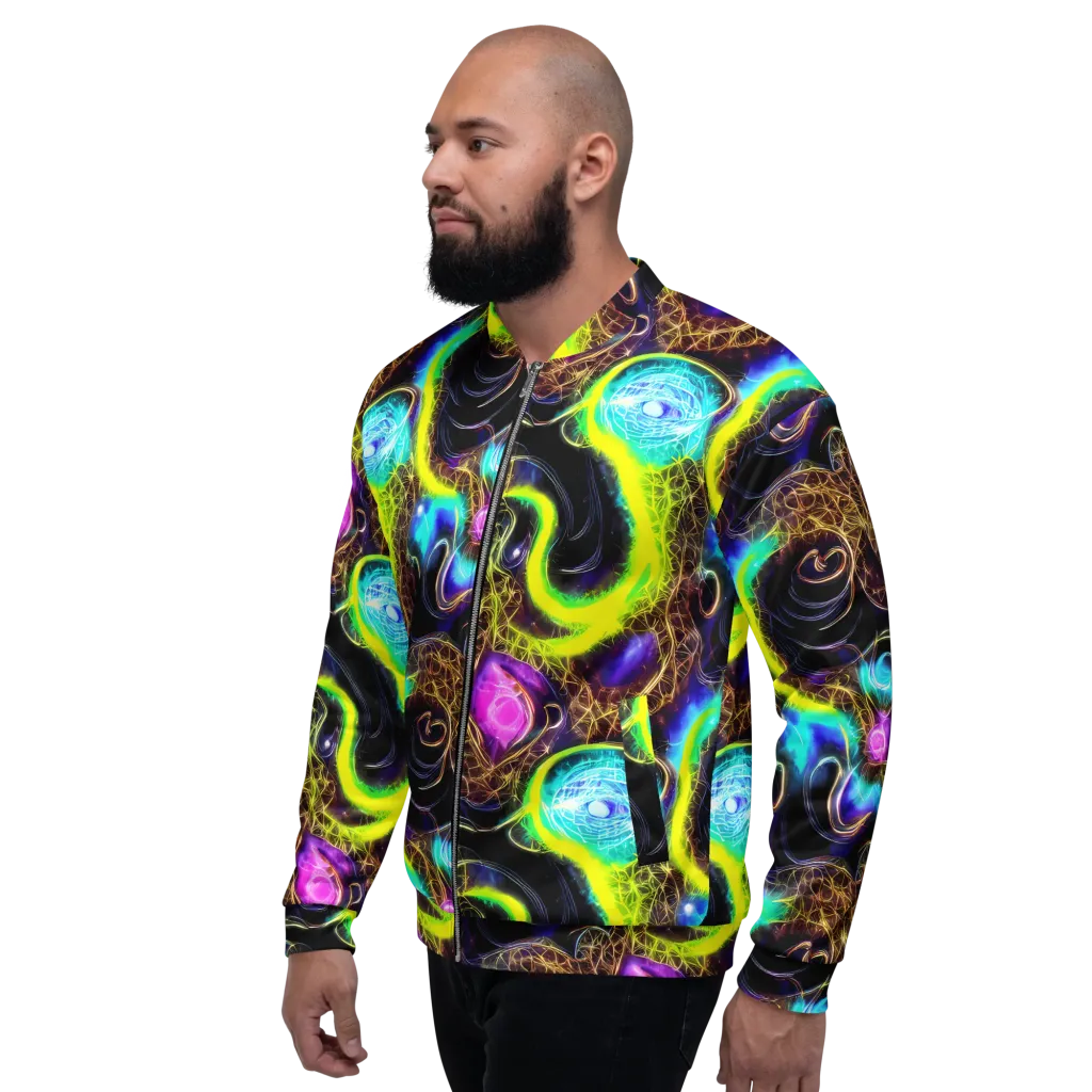 Blacklight Botanica on Bomber Jacket — Left