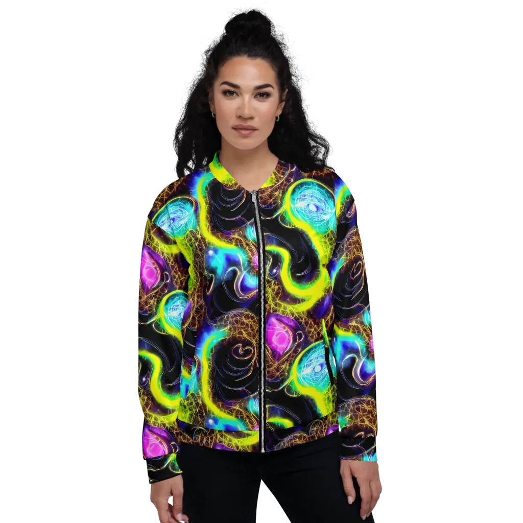 Blacklight Botanica on Bomber Jacket — Front