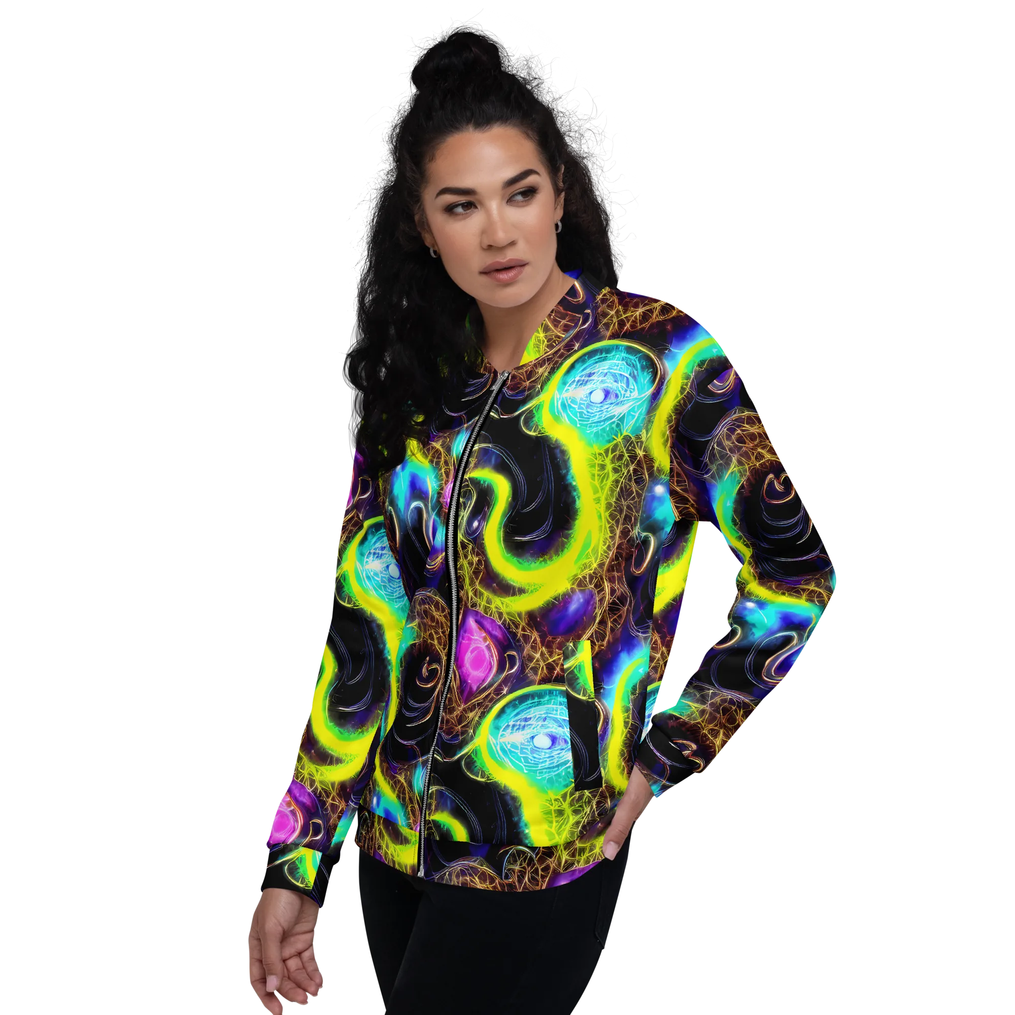 Blacklight Botanica on Bomber Jacket — Left