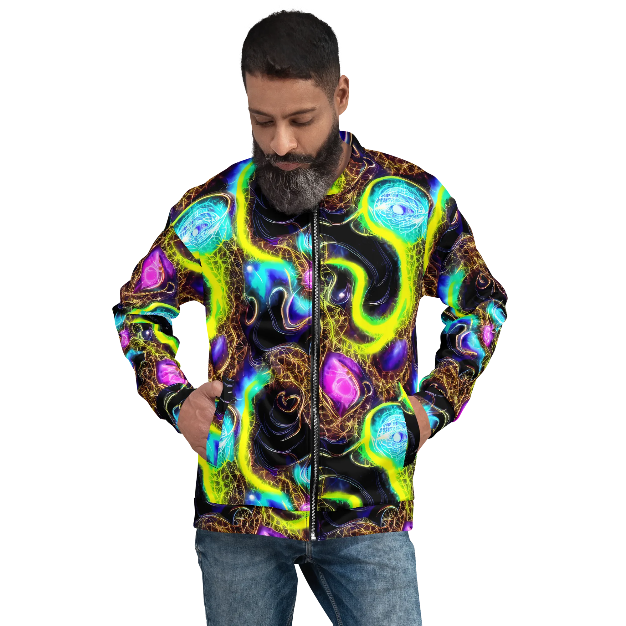 Blacklight Botanica on Bomber Jacket — Front