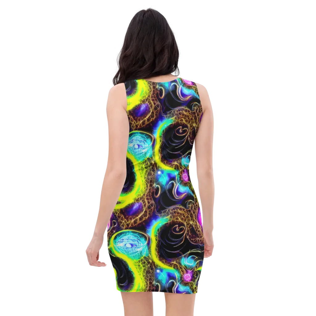 Blacklight Botanica on Bodycon Dress — Back