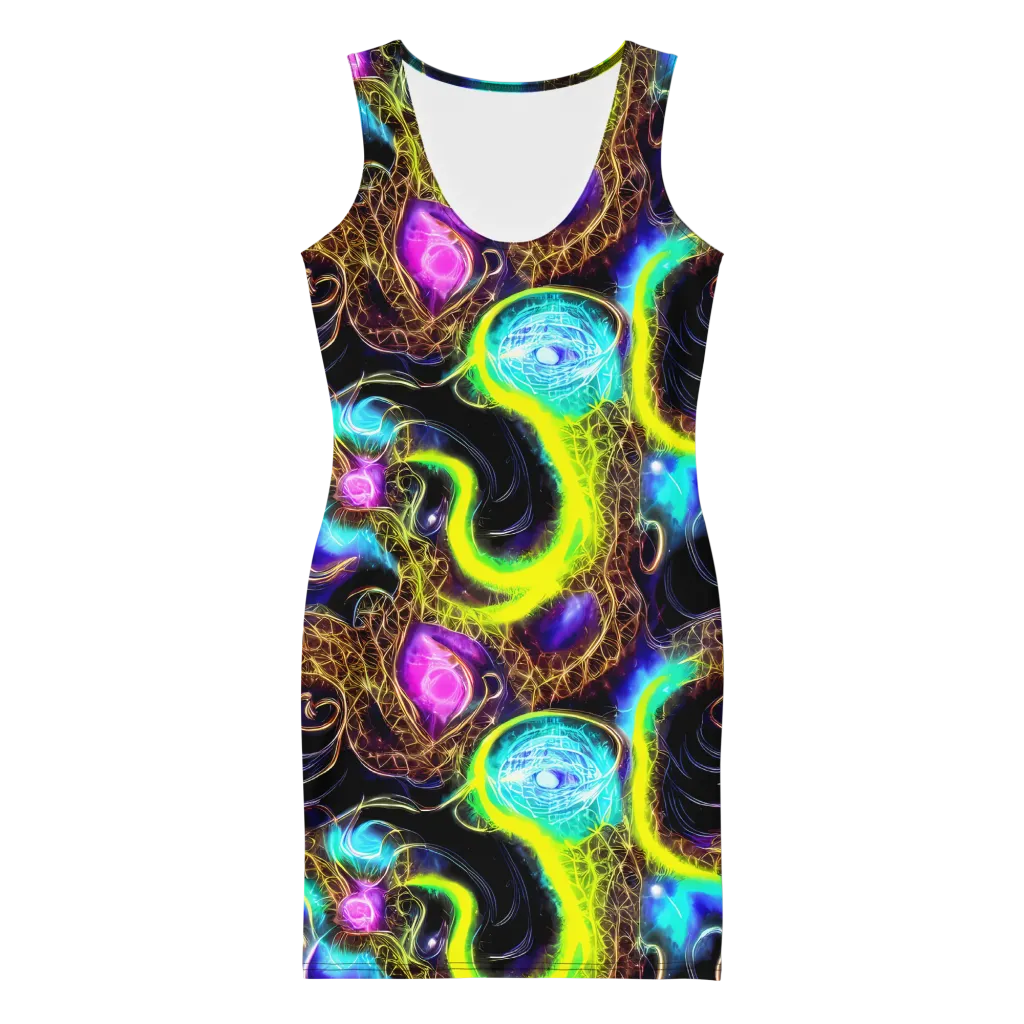 Blacklight Botanica on Bodycon Dress — Front