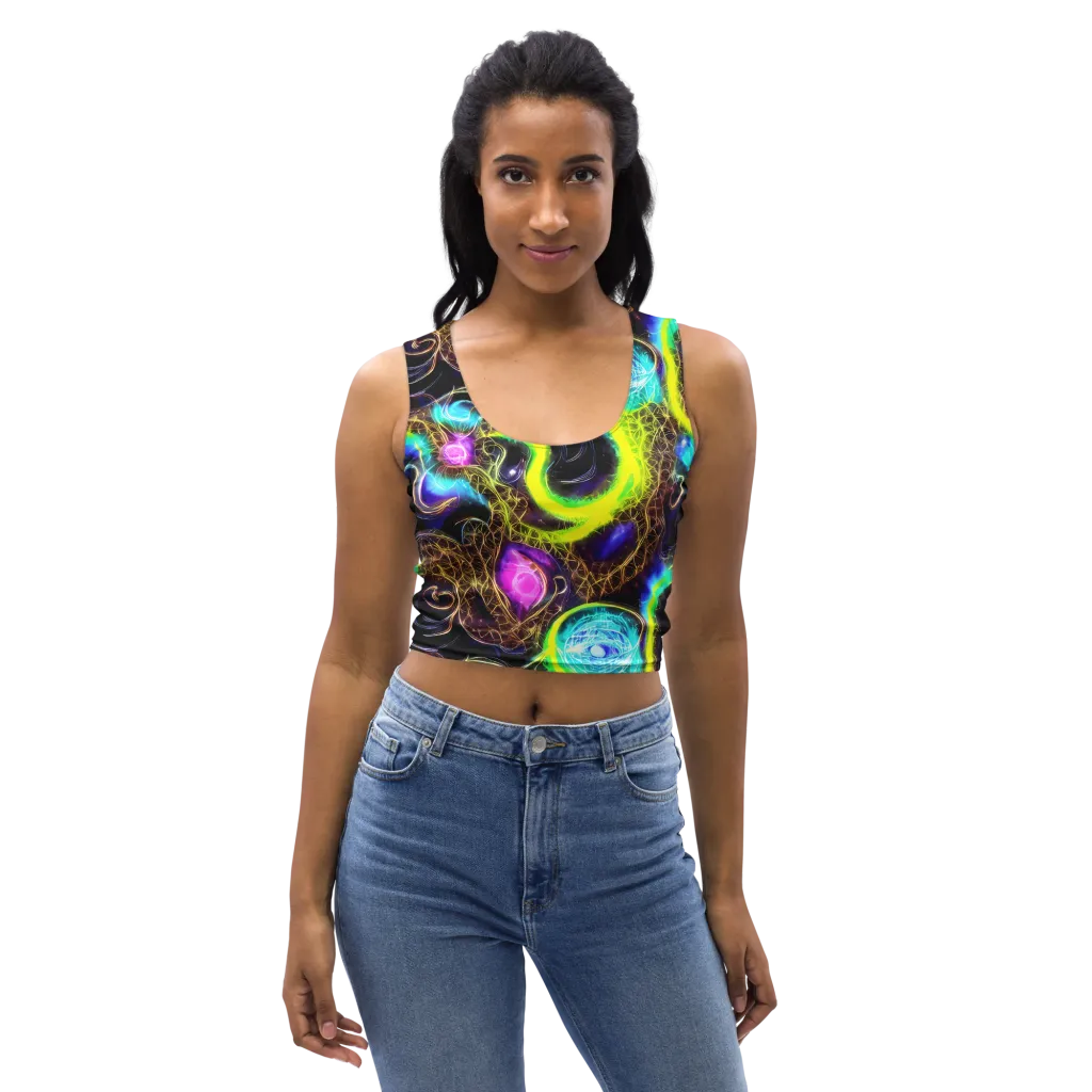Blacklight Botanica on Crop Top — Front