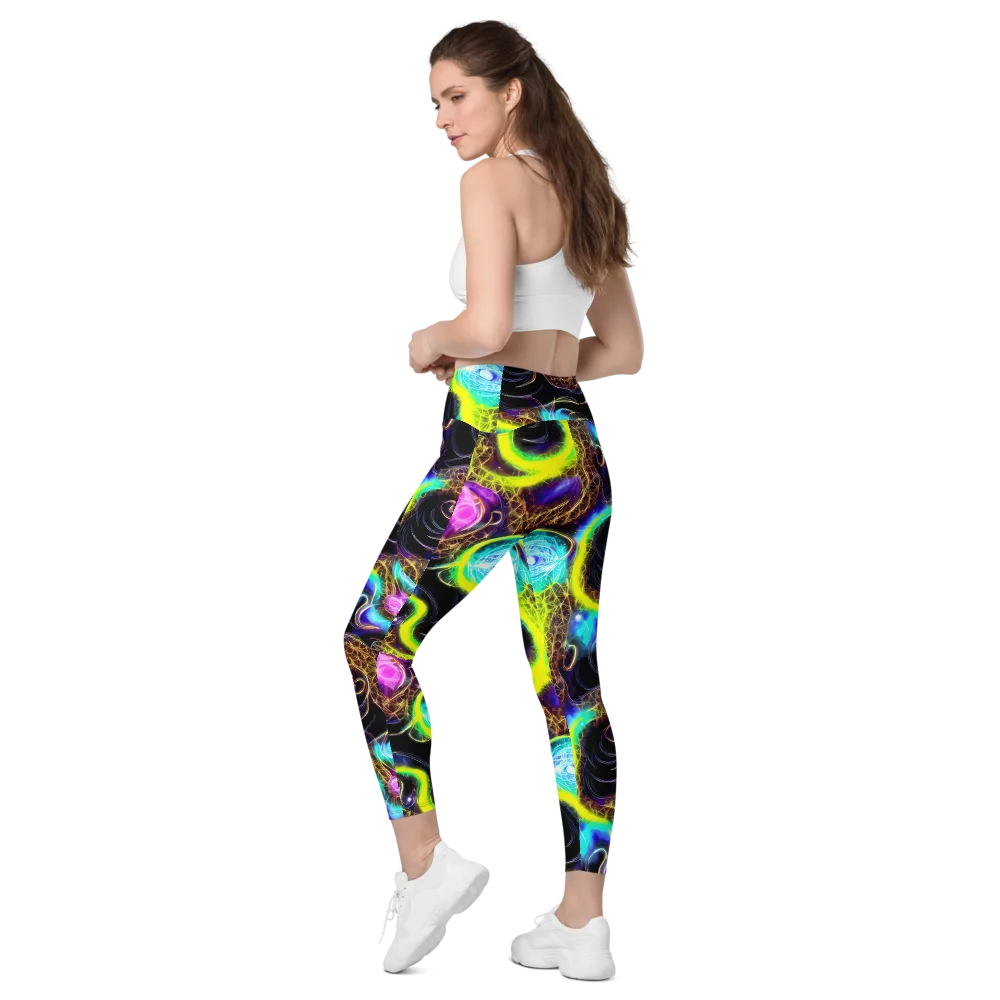 Blacklight Botanica on Leggings with Pockets — Left Back