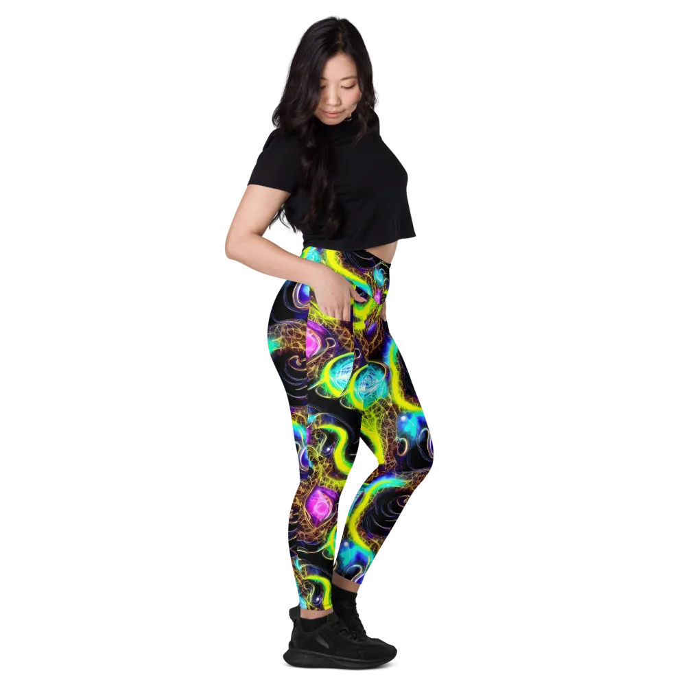 Blacklight Botanica on Leggings with Pockets — Right