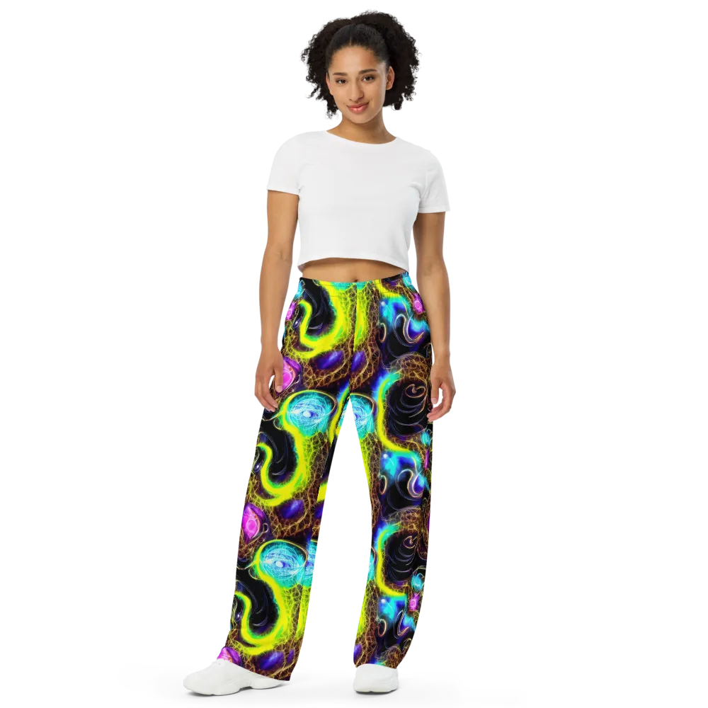 Blacklight Botanica on Wide-Leg Pants — Front