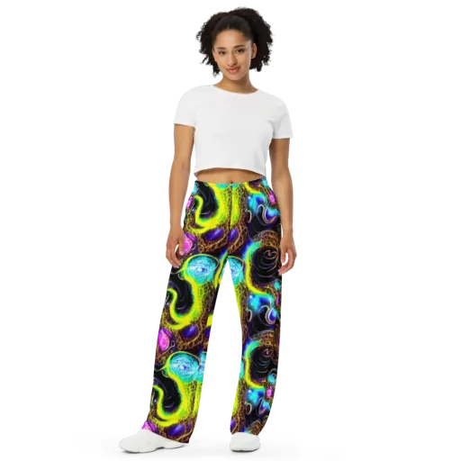 Blacklight Botanica on a Wide-Leg Pants