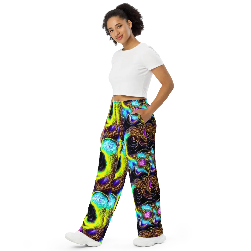 Blacklight Botanica on Wide-Leg Pants — Left Front