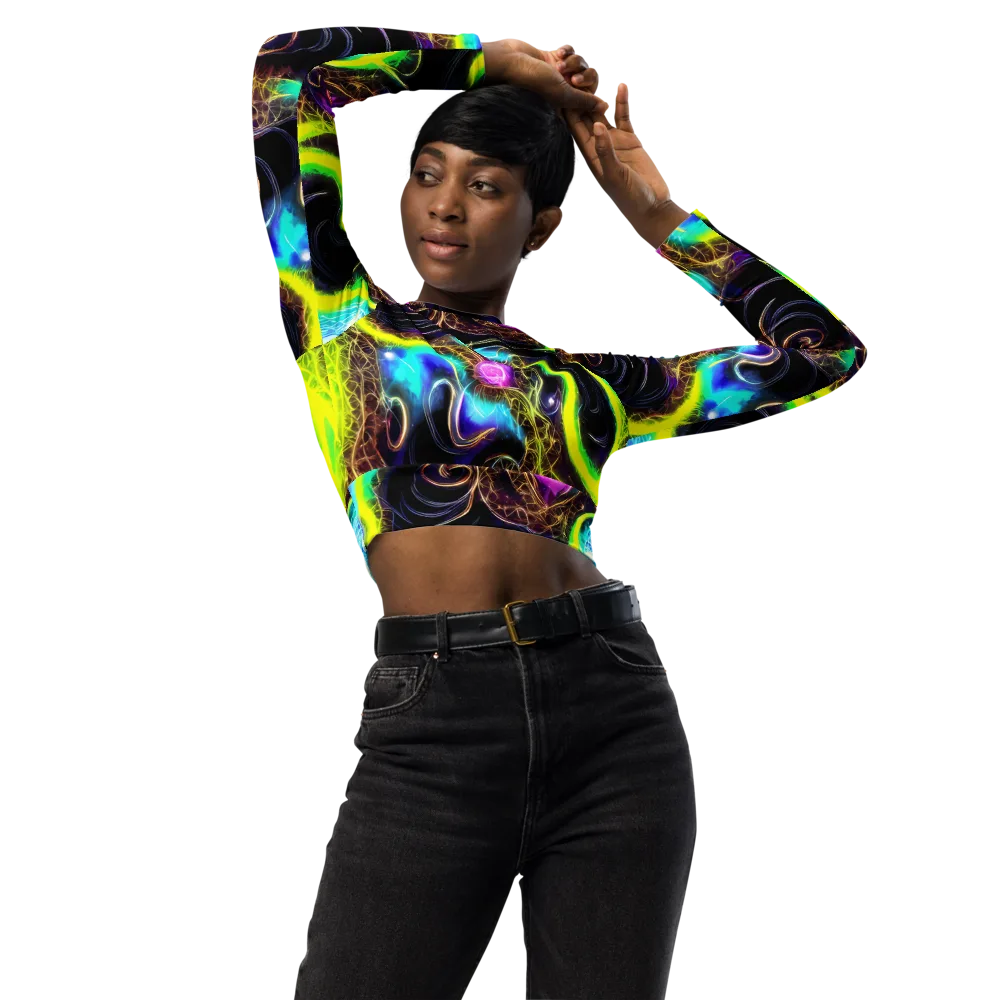 Blacklight Botanica on Long Sleeve Crop Top — Front