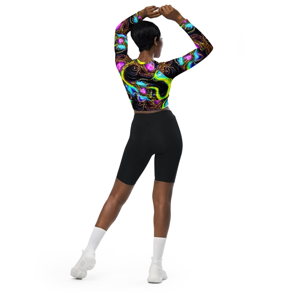 Blacklight Botanica on Long Sleeve Crop Top — Back