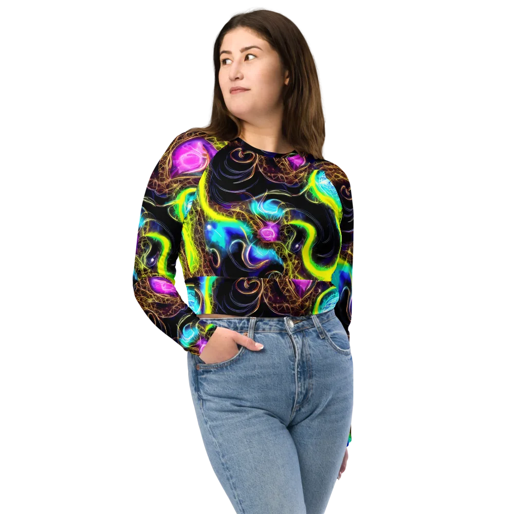 Blacklight Botanica on Long Sleeve Crop Top — Front