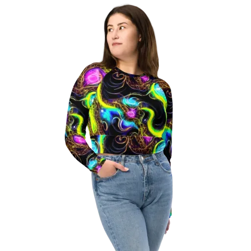 Blacklight Botanica on a Long Sleeve Crop Top