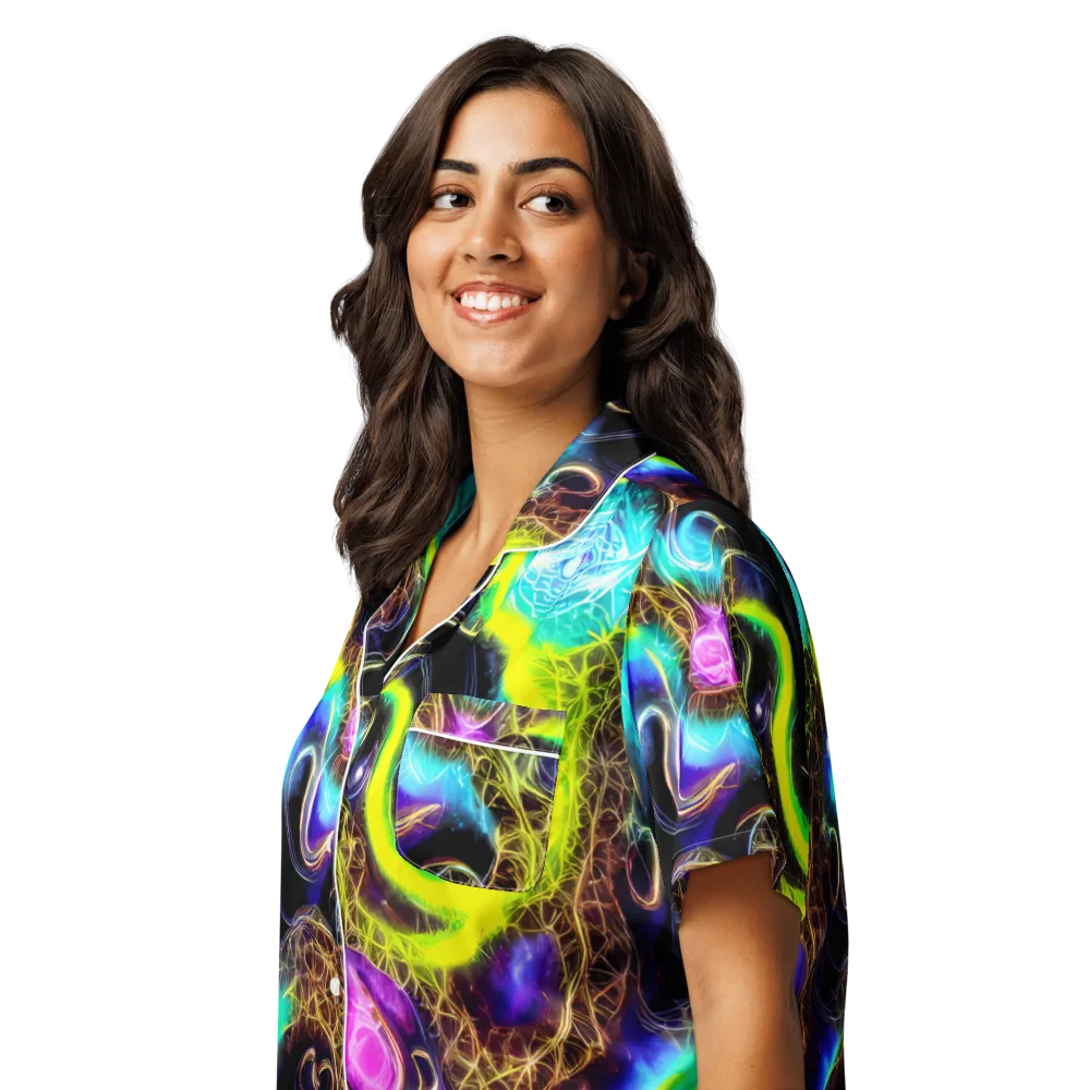 Blacklight Botanica on Women's Short Sleeve Pajama Top — Left Front