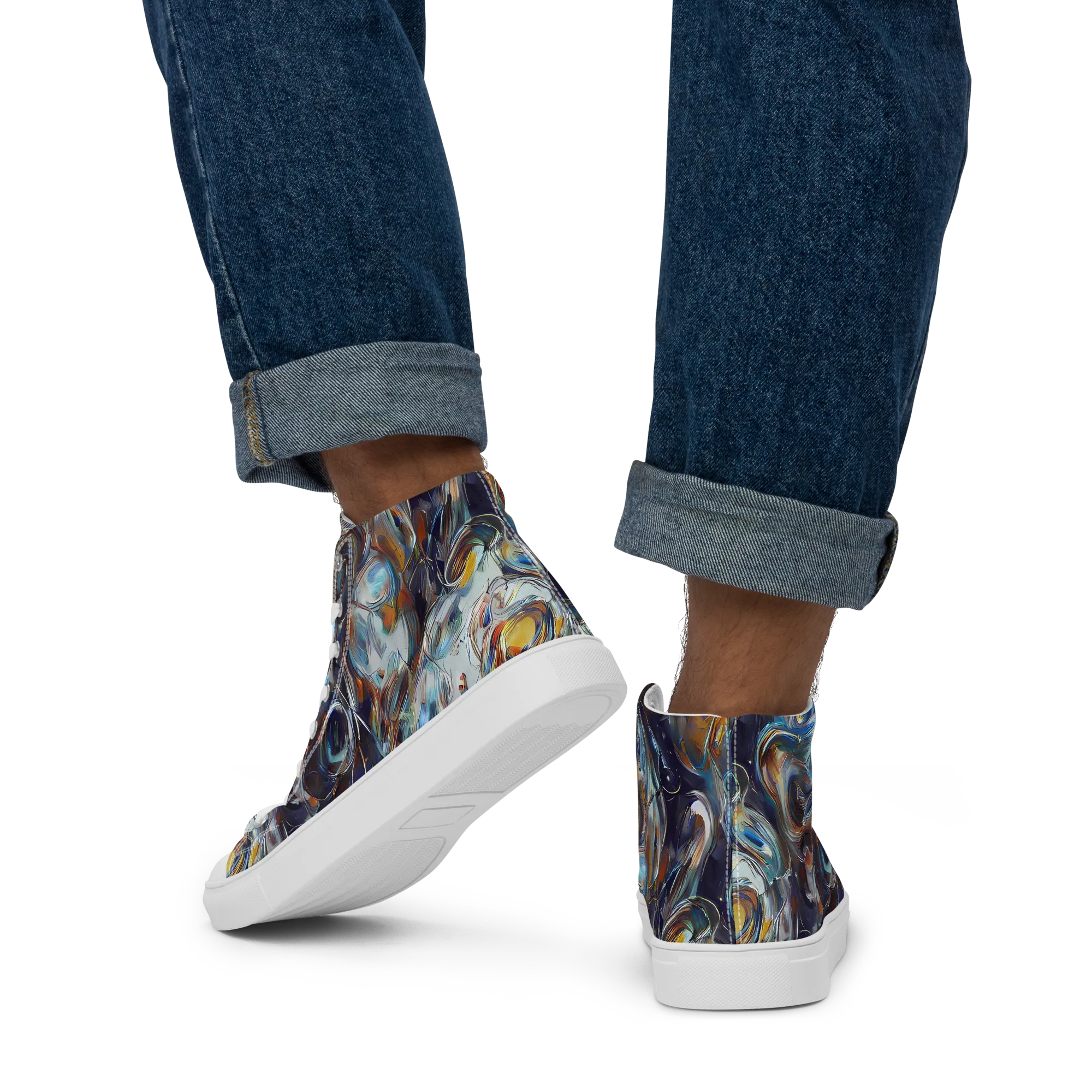 Mercury Bloom on Men's High Top Canvas Shoes — Back