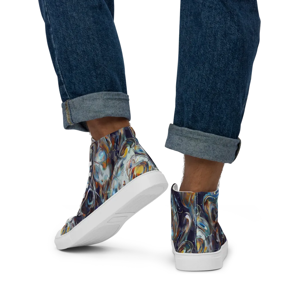 Mercury Bloom on Men's High Top Canvas Shoes — Back