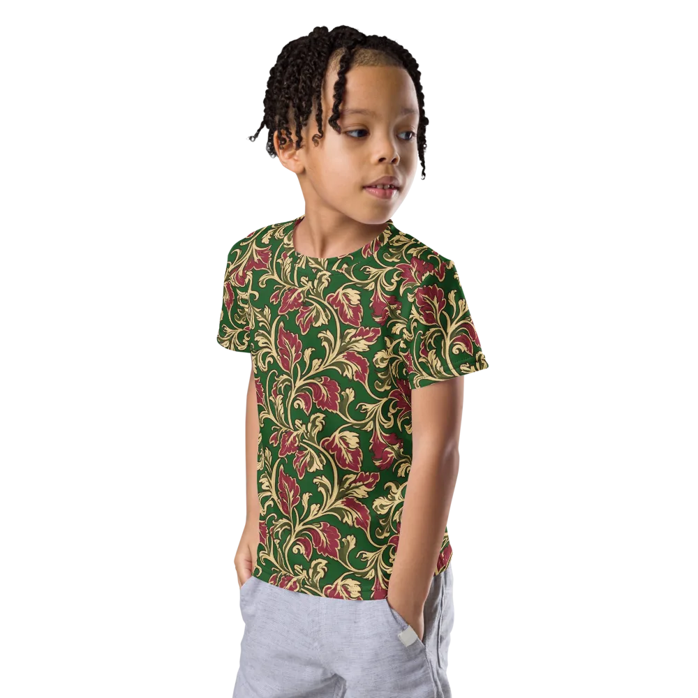 Emerald Rococo on Kids Crew Neck T-Shirt — Left Front