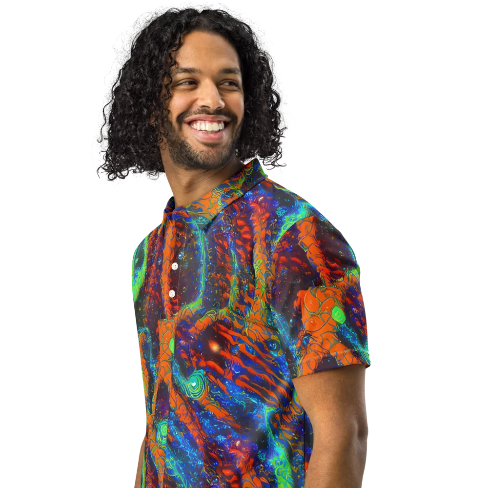 Flame Galaxy on Men's Slim Fit Polo Shirt — Left Front