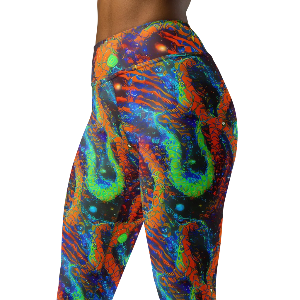Flame Galaxy on Yoga Leggings — Left Front
