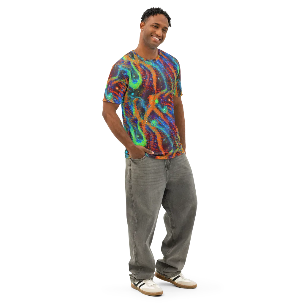 Flame Galaxy on Men's Cotton Crew Neck T-Shirt — Right Front