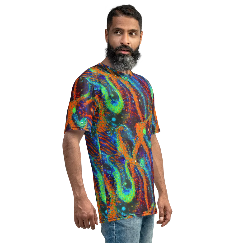 Flame Galaxy on Men's Crew Neck T-Shirt — Right