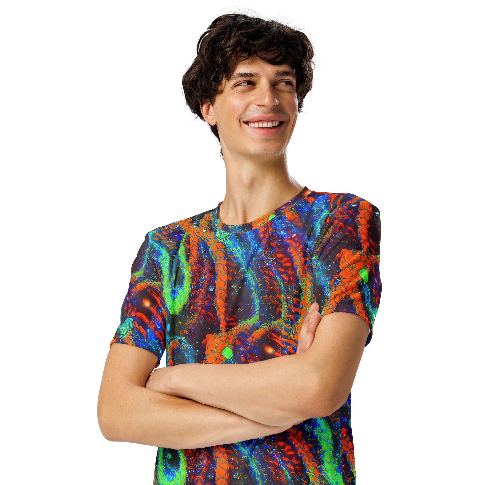Flame Galaxy on Men's Crew Neck T-Shirt — Left Front