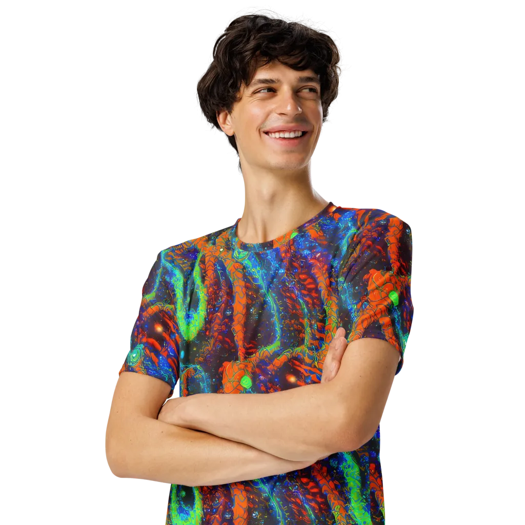 Flame Galaxy on Men's Crew Neck T-Shirt — Left Front