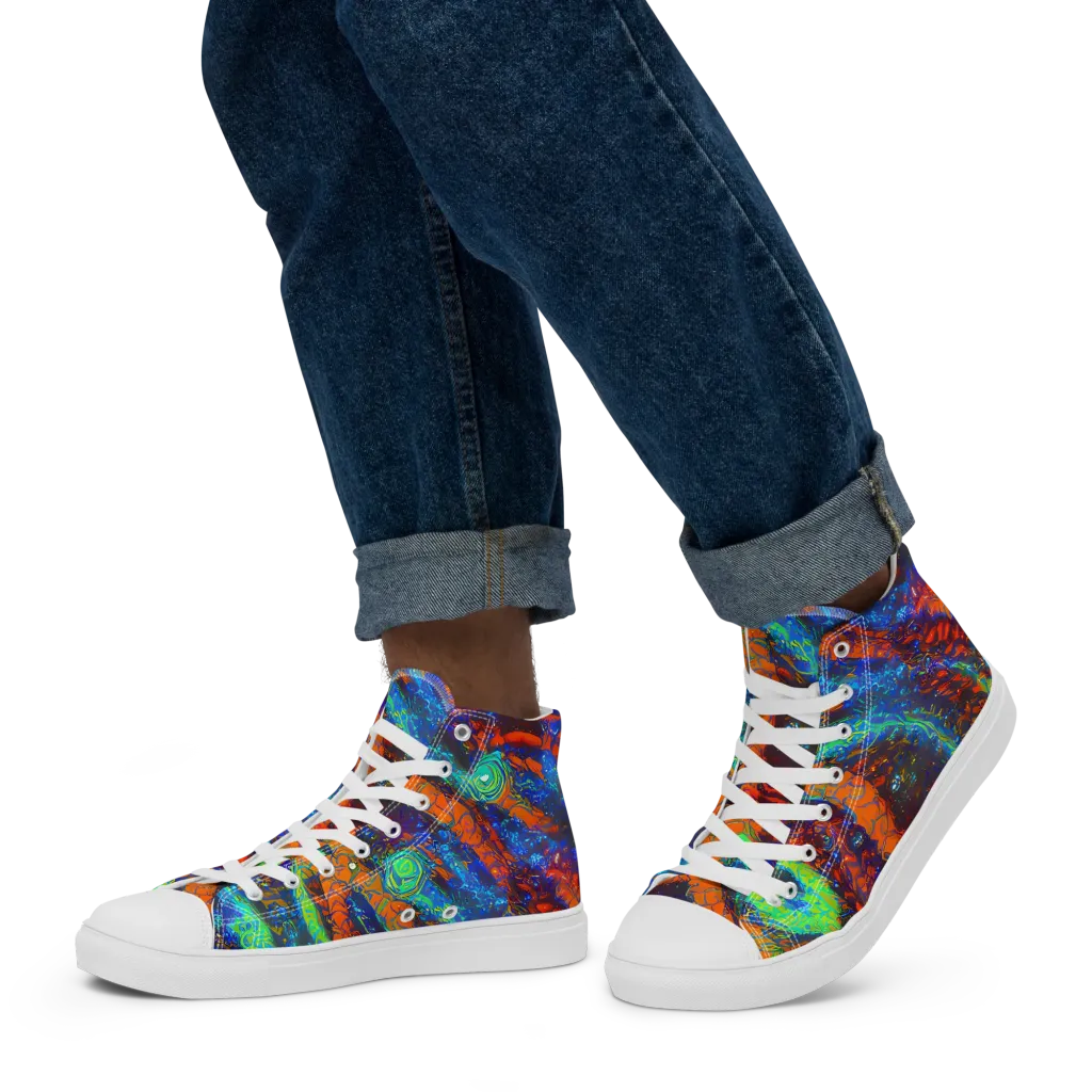 Flame Galaxy on Men's High Top Canvas Shoes — Left