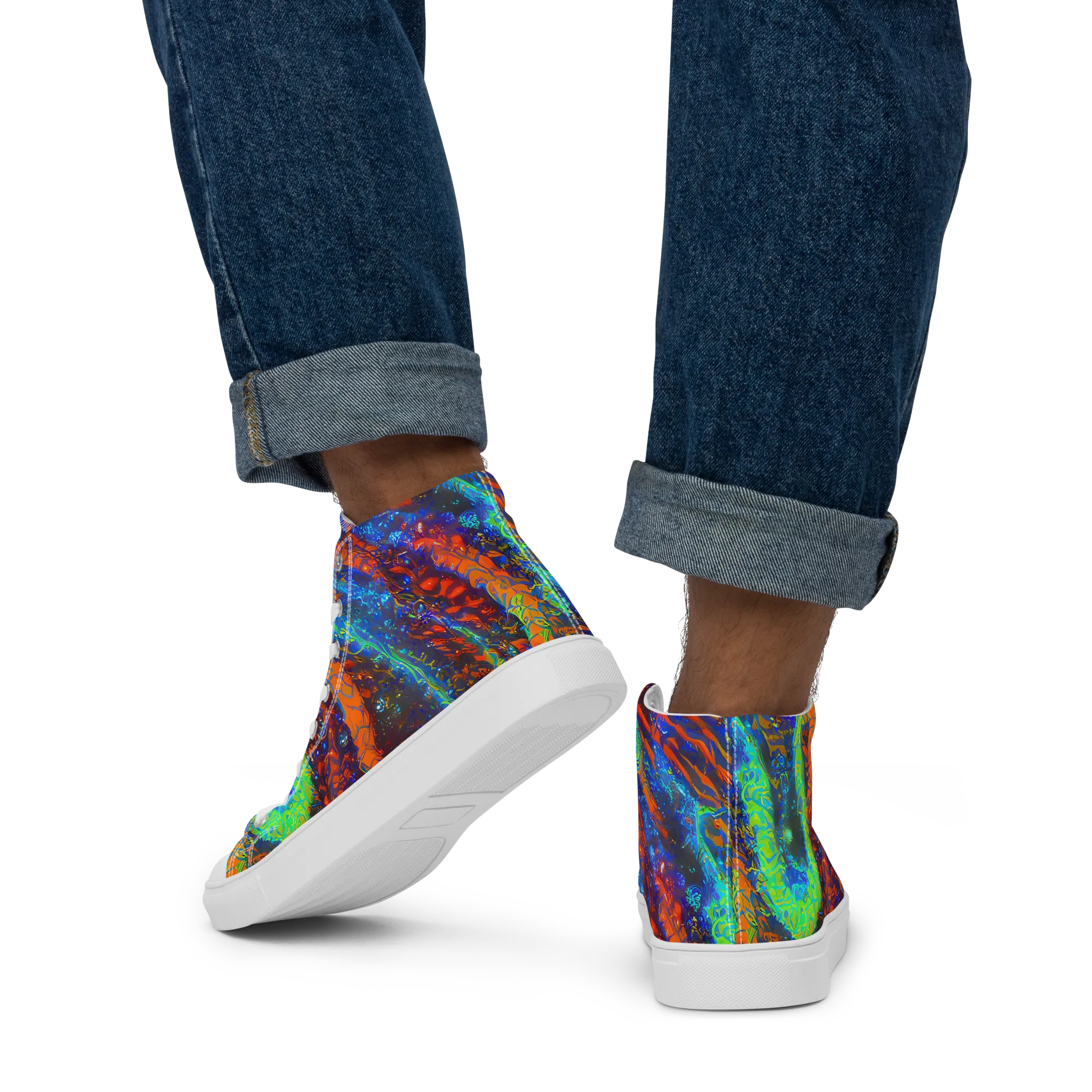 Flame Galaxy on Men's High Top Canvas Shoes — Back