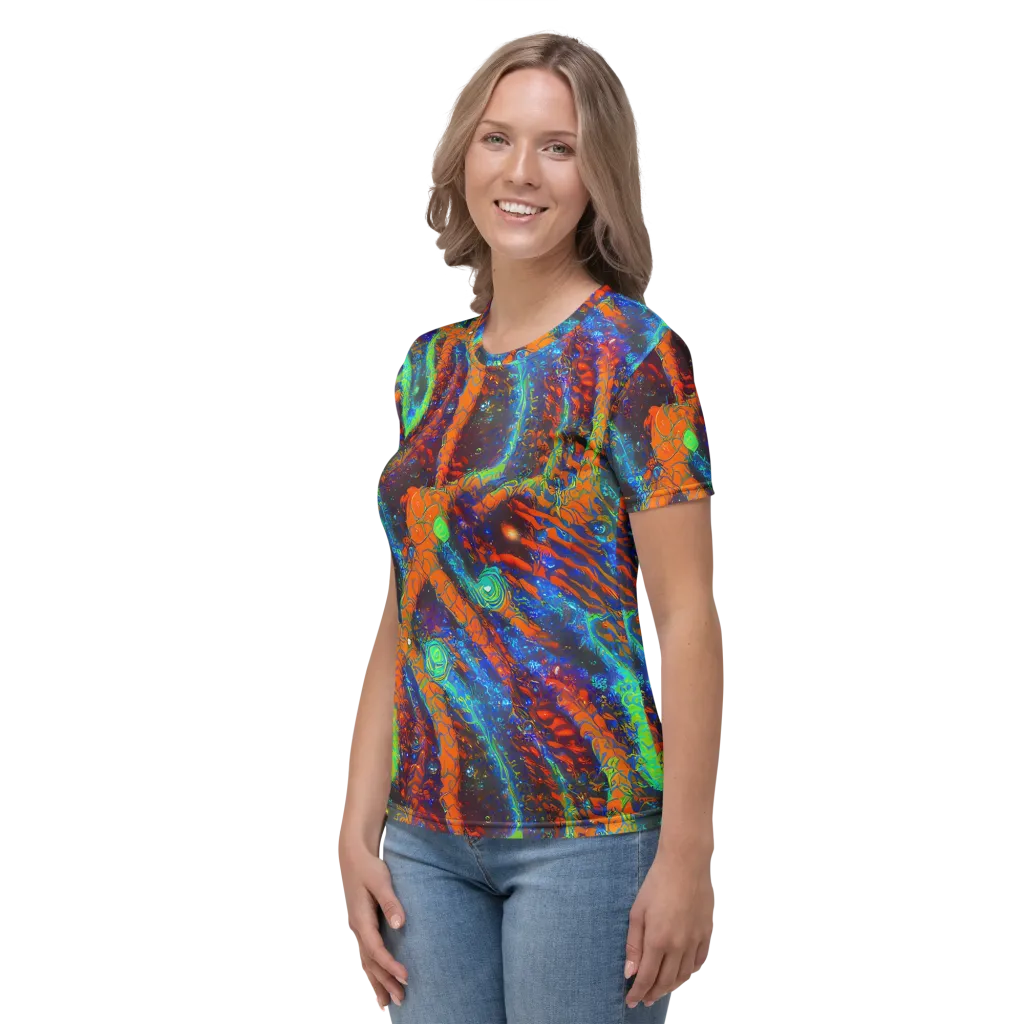 Flame Galaxy on Women's Crew Neck T-Shirt — Left