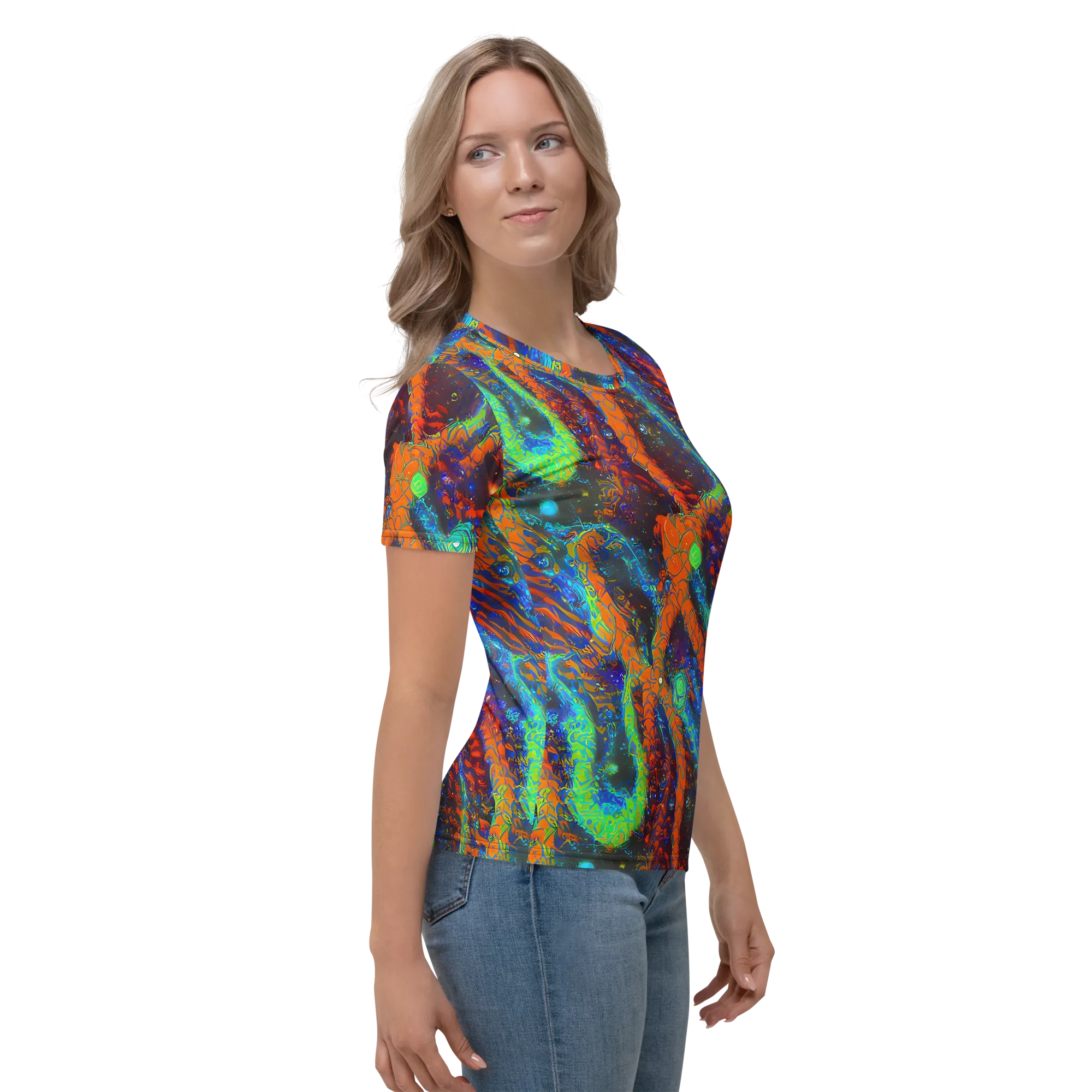 Flame Galaxy on Women's Crew Neck T-Shirt — Right