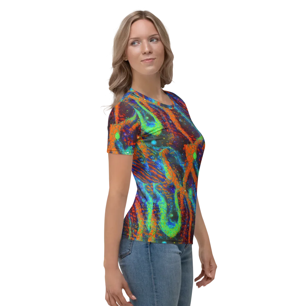 Flame Galaxy on Women's Crew Neck T-Shirt — Right