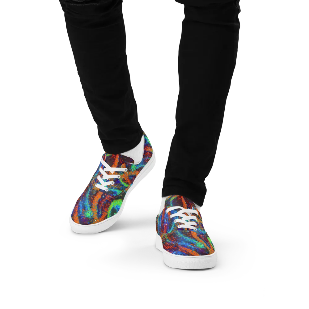 Flame Galaxy on Men's Lace-Up Canvas Shoes — Front