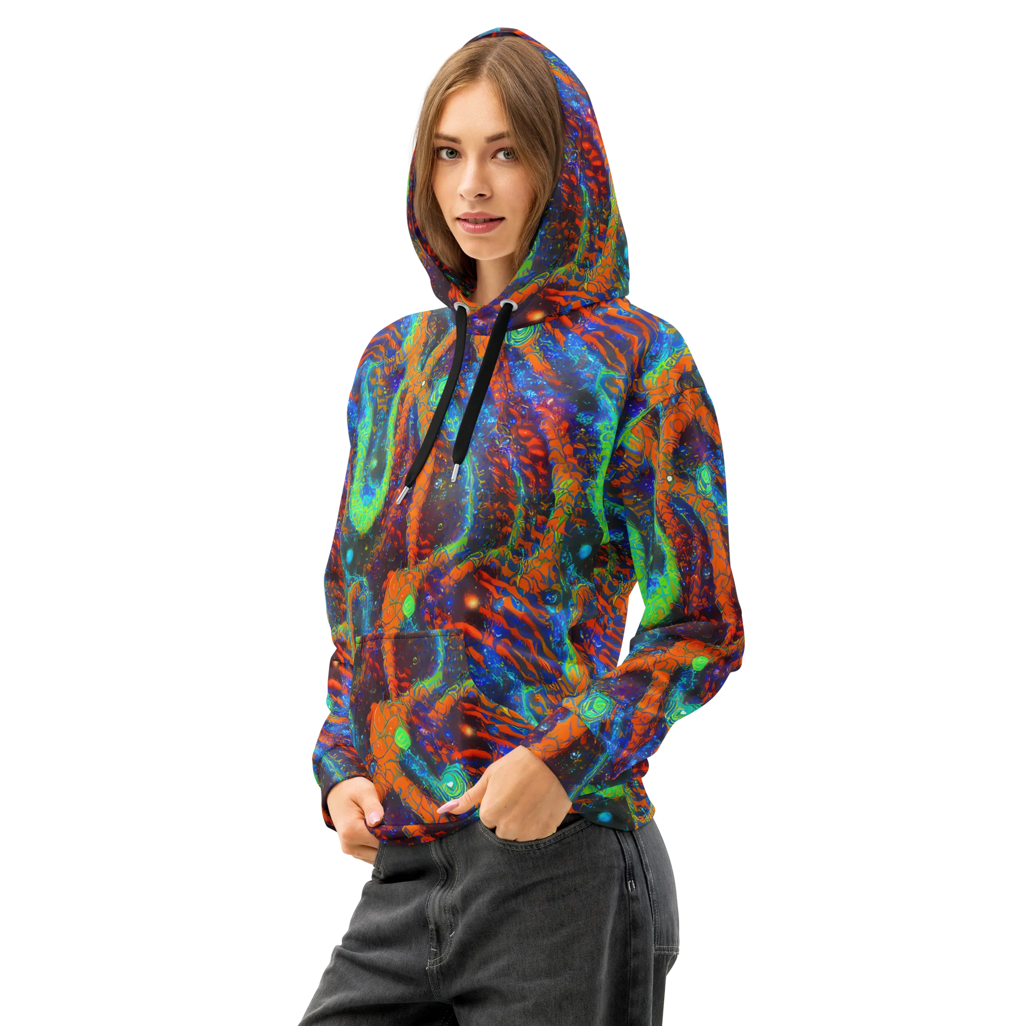 Flame Galaxy on Cotton Hoodie — Left Front