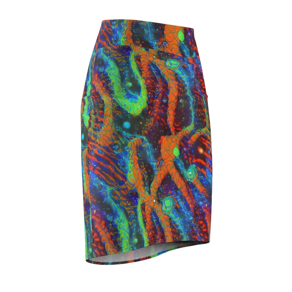 Flame Galaxy on Pencil Skirt — Front Side