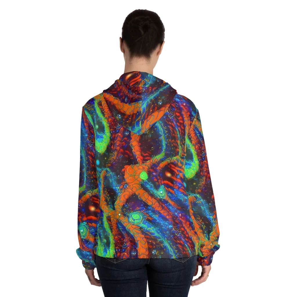 Flame Galaxy on Women's Full-Zip Hoodie — Back On Person