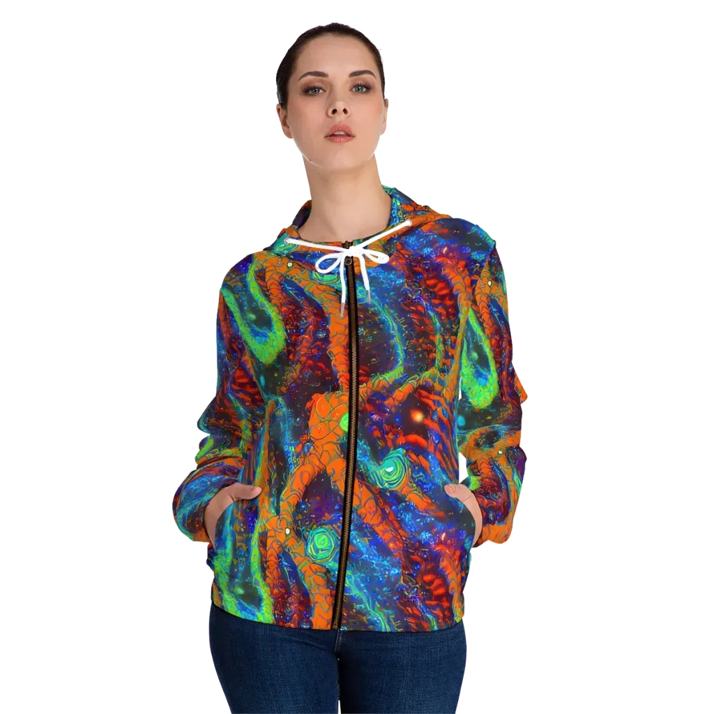 Flame Galaxy on Women's Full-Zip Hoodie — Front On Person