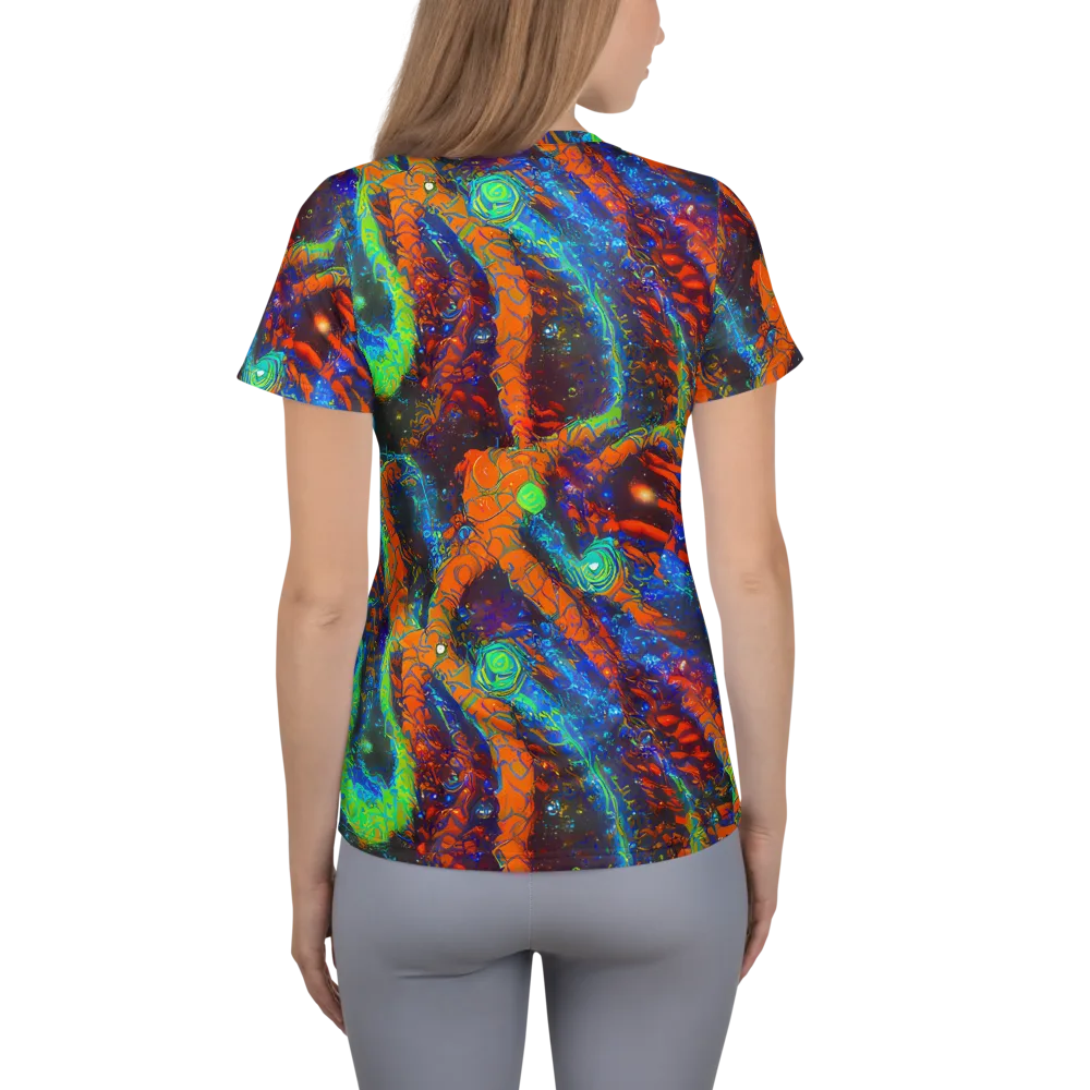 Flame Galaxy on Women's Athletic T-Shirt — Back